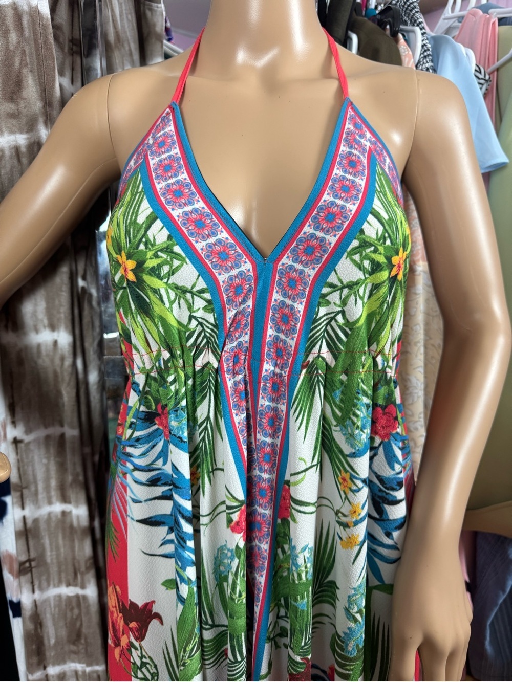 Flying Tomato Tropical Floral Maxi Dress Halter Open Back Large - Picture 5 of 7